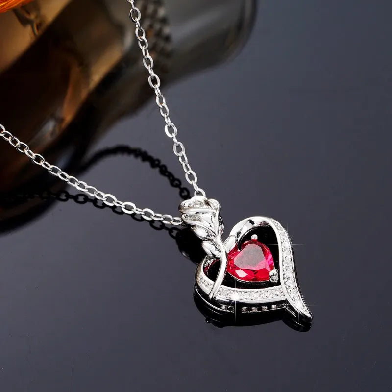 Red Heart CZ Necklace"