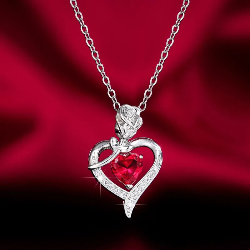 Red Heart CZ Necklace"