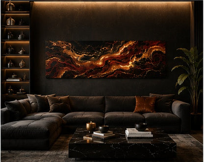 Molten Ember — Panoramic Fluid Art Canvas