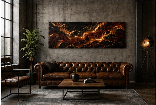 Molten Ember — Panoramic Fluid Art Canvas